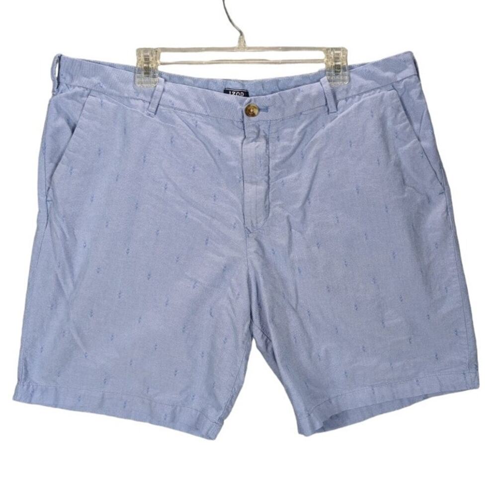 Izod Shorts Mens 40 W Golf Chino Blue Anchors 100% Cotton Coastal Beachy Preppy